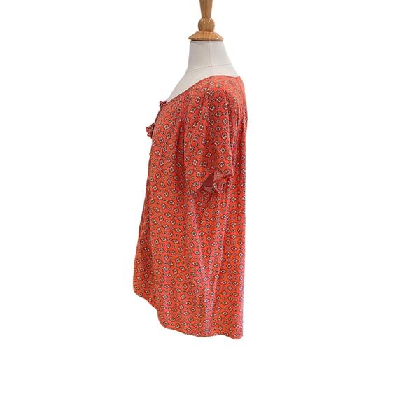 J. Jill Orange Floral Print Short Sleeve Button Down Blouse, Boho, Tassels, XL - Picture 4 of 12